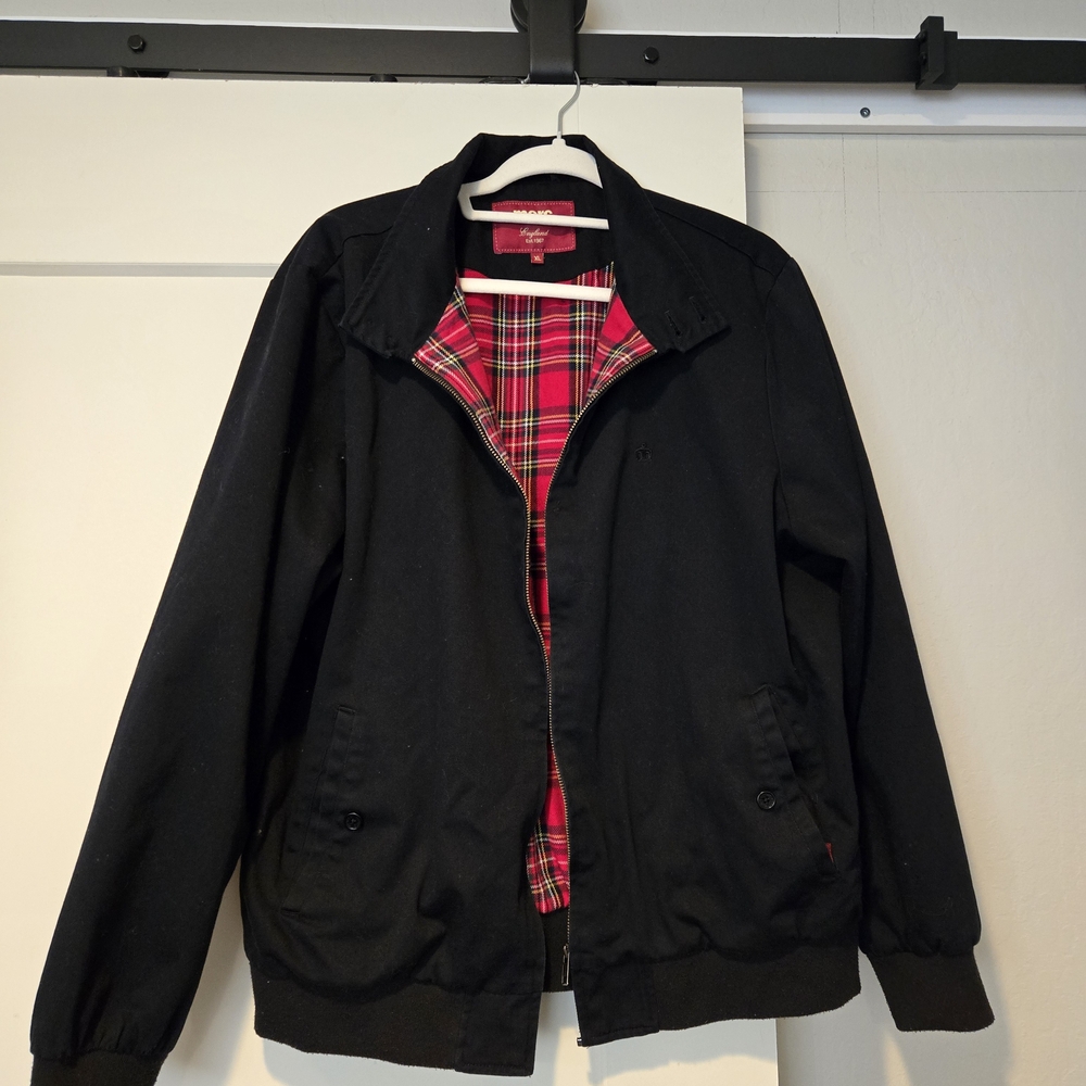 Men's Black Jacket with Red Plaid Lining